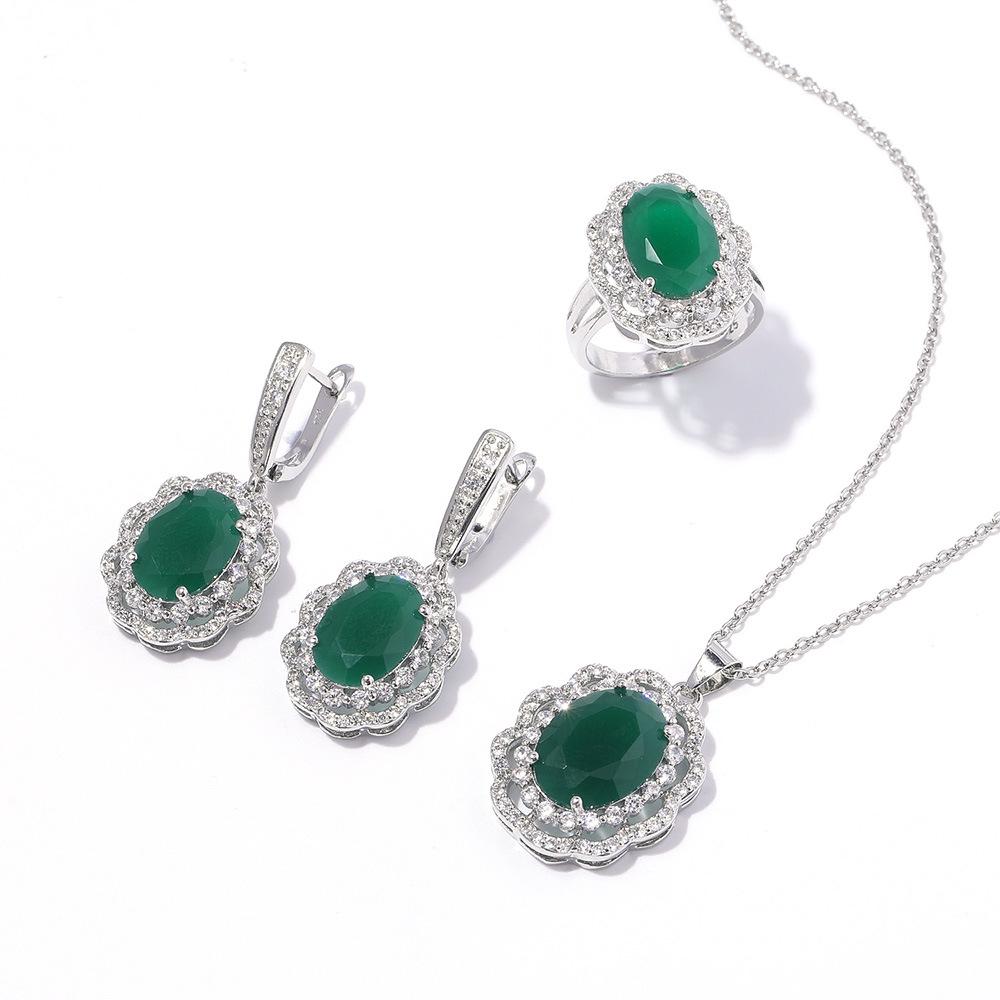 

Zircon Jewelry Set Three Piece Bridal Wedding Fashion Necklace Earrings Ring Set Chain 2025 6