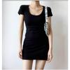 Pure Desire Style U-neck Low-cut T-shirt Hip Skirt Black Dress Women's Tight Sexy Short Skirt Slim and Thin Bottoming Skirt