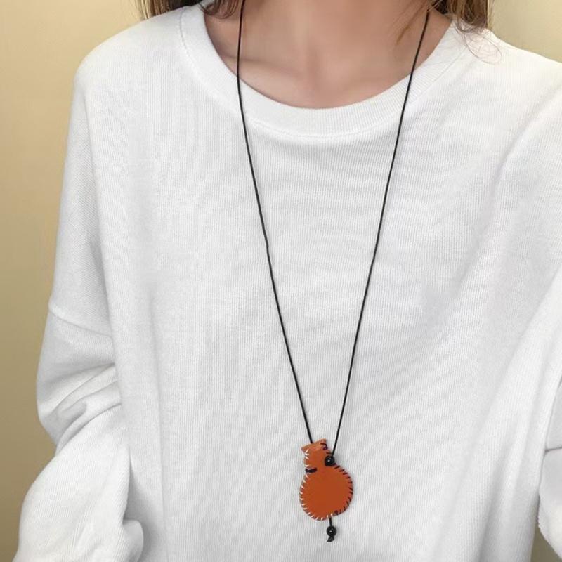 Long Necklace PU Leather Black/Brown 80cm Adjustable Length for Artistic Style Enthusiasts Clothing Accessories