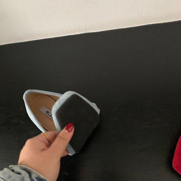 Suede Flat-heeled Single Shoes 2025 Spring New Flat-heeled Middle Mouth Without Inner Lining One-pedal Square Head Casual Doudou Shoes Women