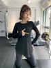 Women's Loose Long Sleeve Yoga Top - Irregular Hem for Running & Training