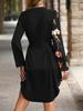 European Long Sleeve V-Neck Floral Patchwork Slim-Fit Retro Holiday Dress