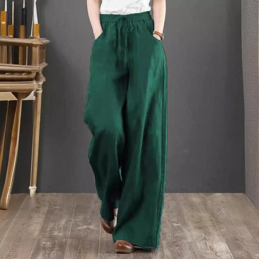 Japanese Style Linen Wide-Leg Yoga Pants - Women's Casual Cotton Blend Straight-Leg Draping Trousers