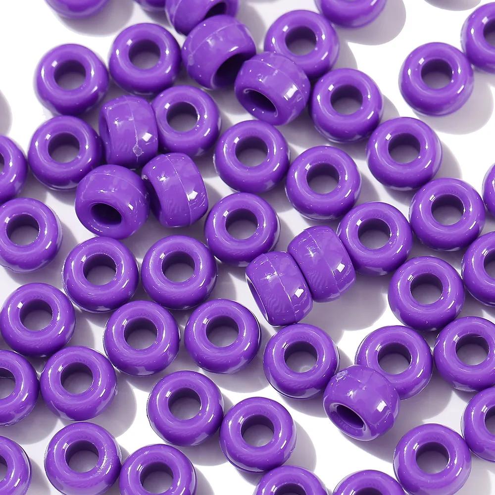 TX40 100Pcs 9mm Colors Minimalist Multicolor Rotundity Acrylic Big Hole Spacer Beads DIY Craft Kid Necklace Bracelets Accessory