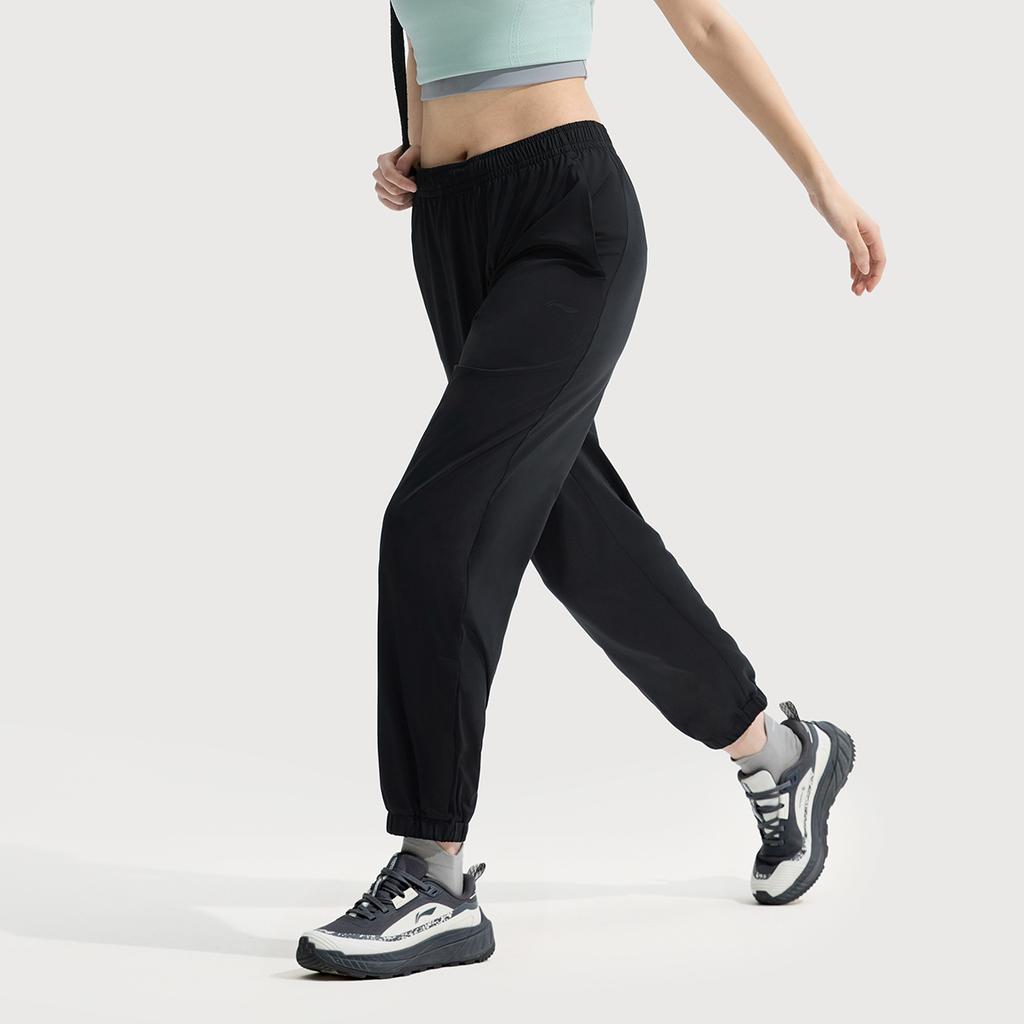 Li Ning Fitness Series Casual Simple Solid Color Ice Silk Quick-Dry Cool Anti-Ultraviolet Cuffed Elastic Knitted Sports Pants Women bottoms AKYV196-1