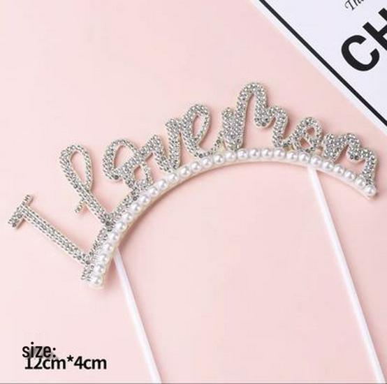 Mother's Day Floral Cake Decoration with Pearl Bow Retro Print Edging