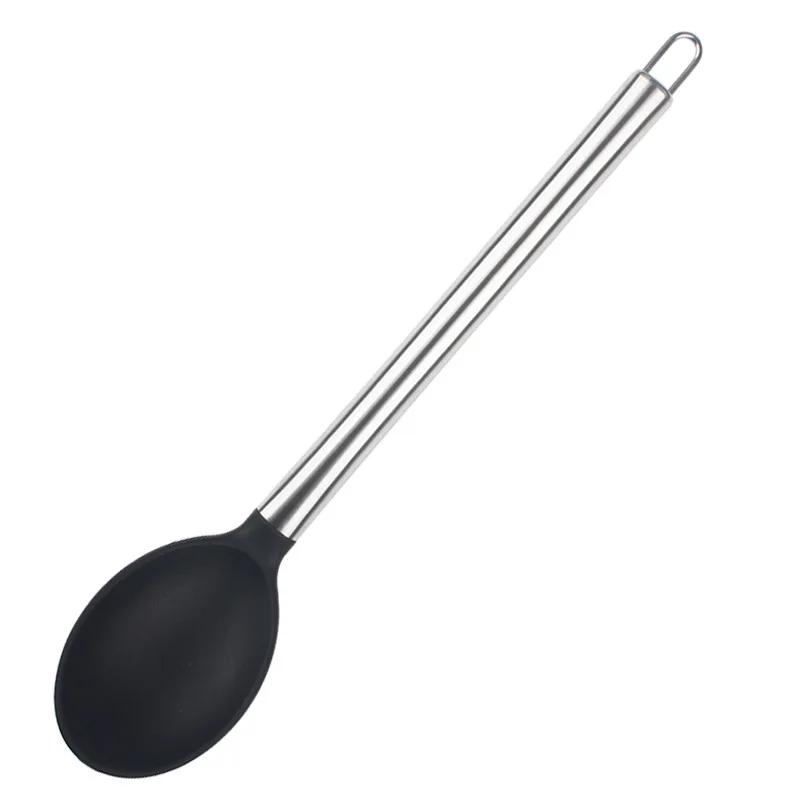 

Stainless Steel Handle Silicone Mixing Spoon: Scratch-Resistant, Heatproof Kitchen Utensil for Cooking, Baking & Stirring (black,L)