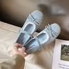 Bow Shallow Mouth Mary Jane Shoes Women's New Temperament One-word Belt Inner Height Increasing Shoes
