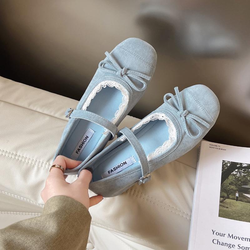 Bow Shallow Mouth Mary Jane Shoes Women's New Temperament One-word Belt Inner Height Increasing Shoes