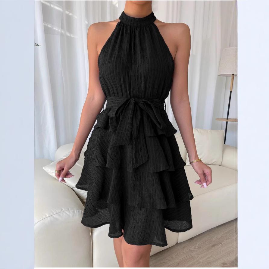 

Женское повседневное платье без рукавов, однотонное, с бандажом, многоярусное, из шифона XL