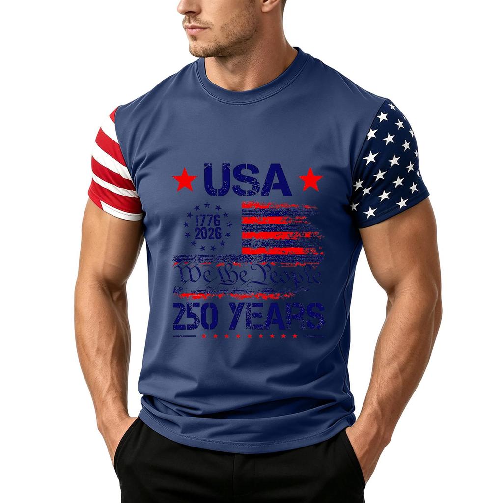 Men's Independence Day Flag Print Short Sleeve T-Shirt, Loose Casual Daily Summer Tops