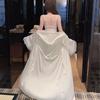 Sexy pajamas women's ice silk new summer lace pure desire long knee suspender nightdress silk loungewear