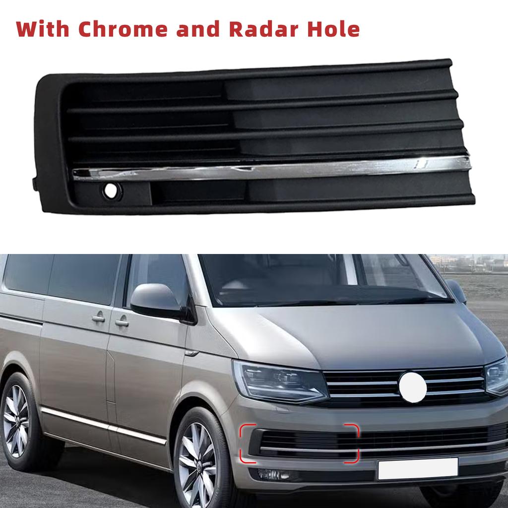 Car Front Fog Light Lamp Side Lower Grill Frame with Chrome Radar Hole for VW Transporter Multivan 2015 2016 2017 2018 2019