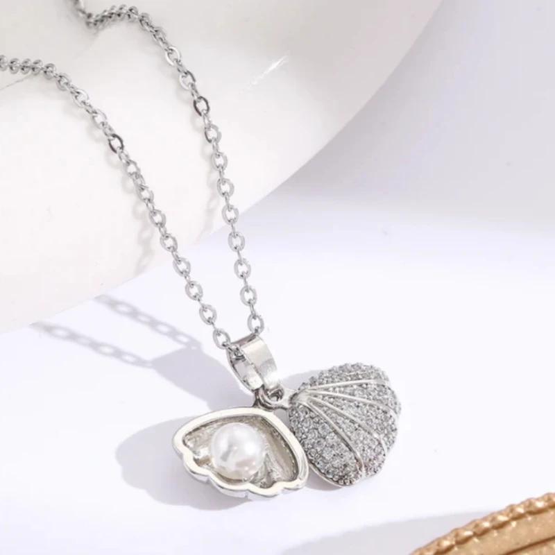 1 Stück Damen Leichter Luxus Stil Accessoires Kleine Muschel Kupfer Mikro Zirkonia Anhänger Halskette Nische Minimalistische Accessoires