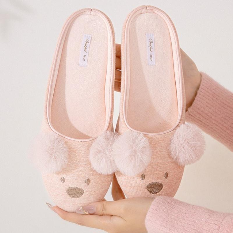 

Модные милые тапочки в форме медведя для женщин, оригинальные пушистые с помпоном, дизайнерская обувь, удобные, мягкие флисовые, нескользящие домашние хлопковые тапочки 40-41 розовый