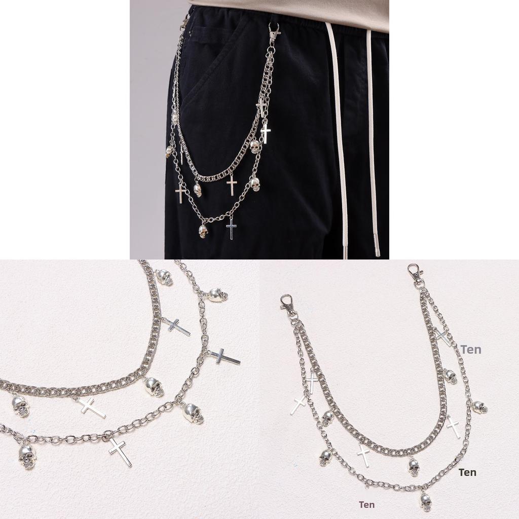 Metal Skull Cross Pendant Hip Hop Belt Chain For Men And Women