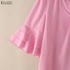 ZANZEA Women Casual V-Neck Ruffles Half Sleeve Loose Blouse