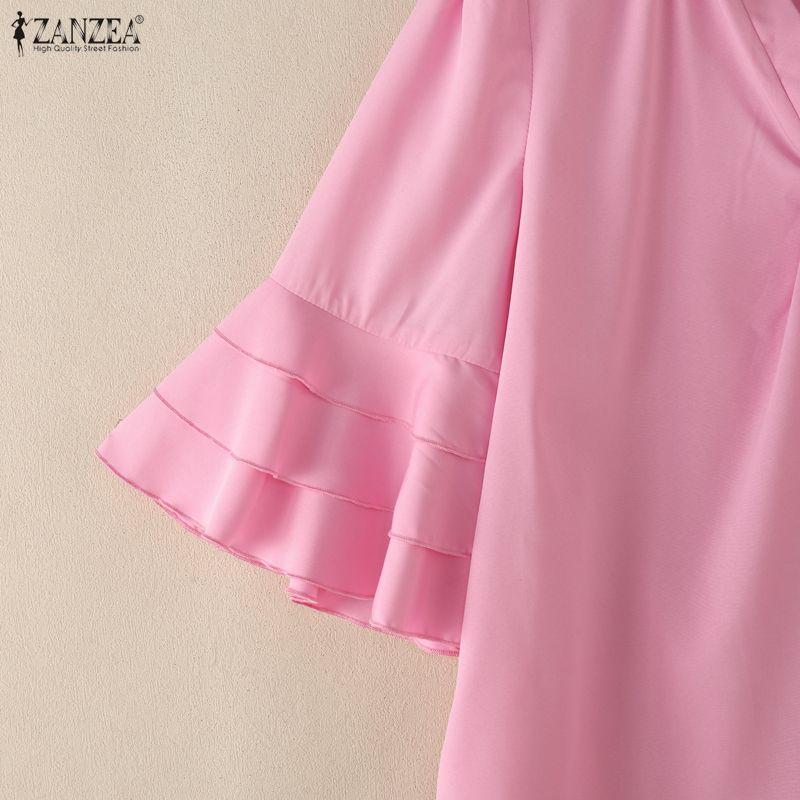 ZANZEA Women Casual V-Neck Ruffles Half Sleeve Loose Blouse