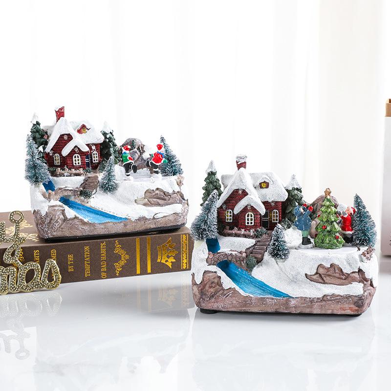 With Music Rotating Resin Decoration Christmas Scene Gift Christmas Snow Window Decoration