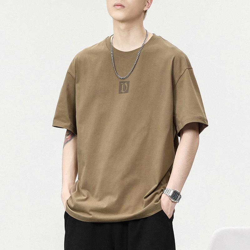 

Мужская футболка с коротким рукавом из плотного материала 280 г - Летний хип-хоп тренд, свободный крой, большой размер, американский стиль XL кофейный