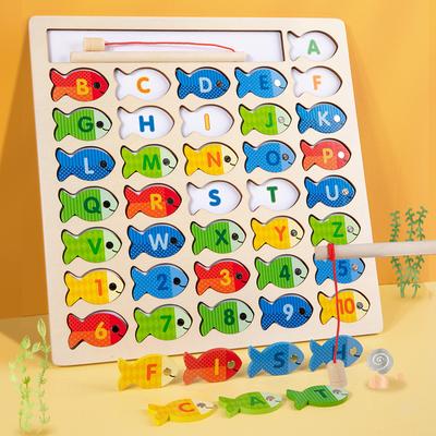 Magnetic Wooden Fishing Game Toy for Toddlers, Alphabet Fish Catching Counting Games Puzzle Preschool Learning ABC Math Educational Toys for Kids