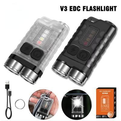 50W V3 EDC LED Flashlight Portable Mini Keychain Light TYPE-C Rechargeable Pocket Torch with Magnet UV Lamp Camping Fishing Lantern