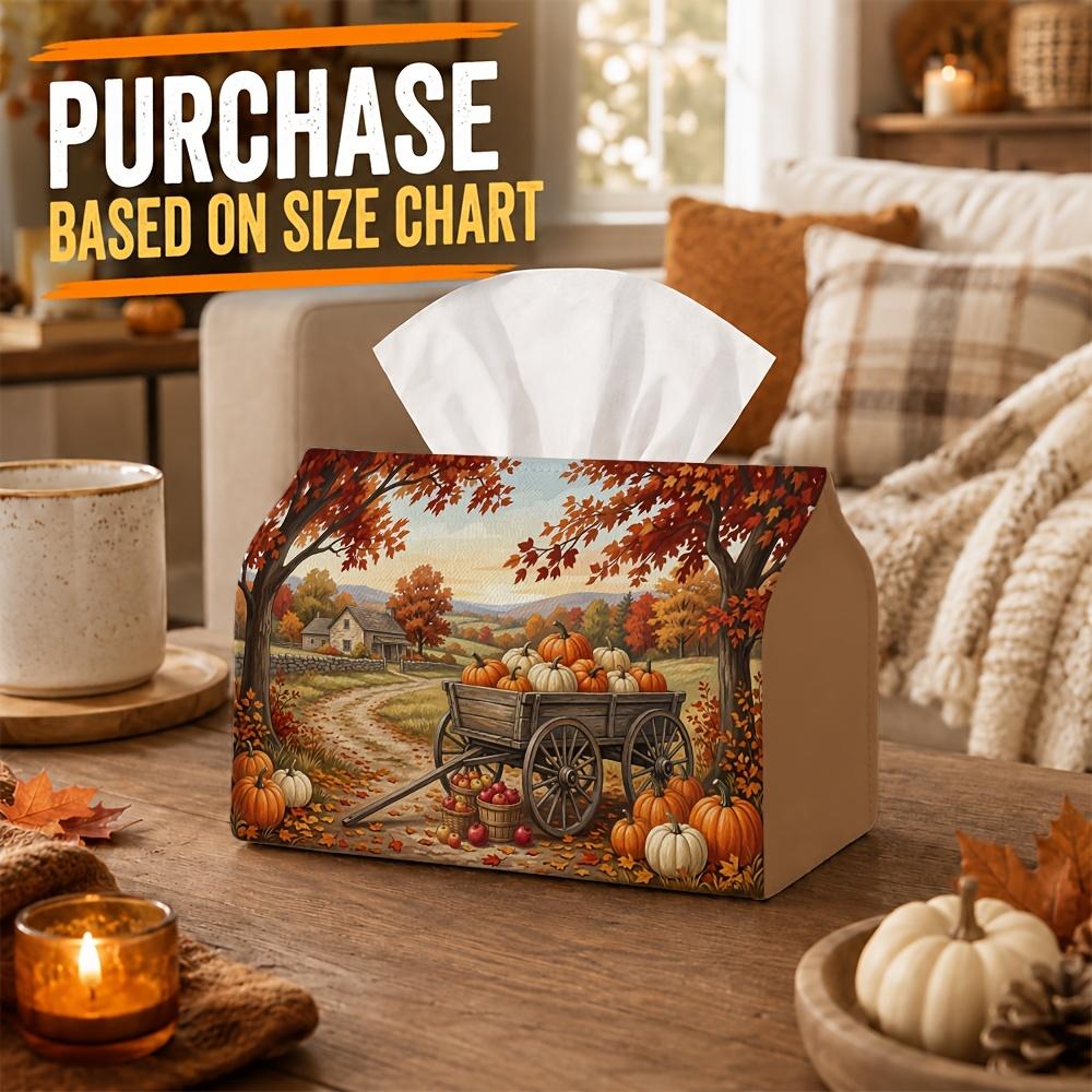 1pc Classic American Rustic Tissue Box - Multi-Functional Fall Napkin Dispenser, Made of Durable Polyester, Decorated with Farmhouse Pumpkin Wagon For