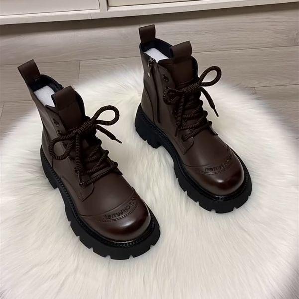 Short Boots, Platform Women's Autumn and Winter Soft-soled Single Boots, New British-style Martin Boots, European Station Versatile, 2025 Fleece Fash