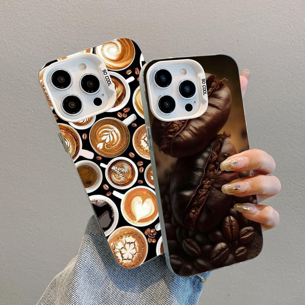 Coffee Beans White Translucent Mobile Phone Case for iPhone 17 16 15 14 13 12 11 X XR XS Air Pro Max Plus Colorful Cover