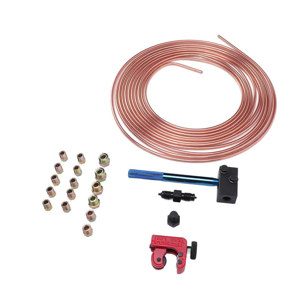 Kit Bobină Tubulatură Linie Frână Aliaj Cupru 3 16in X 25Ft cu 3 16in Unealtă Dublă Evazare Tăietor pentru Sistem Frânare Vehicul