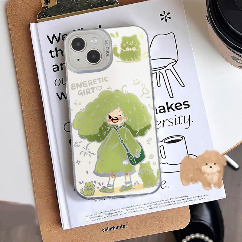 

Милый мультяшный жесткий чехол для Apple 15 Pro и 13/14 Green Vitality Girl, простой креативный дизайн против падений для 11/12 устройств. iPhone 15 Pro