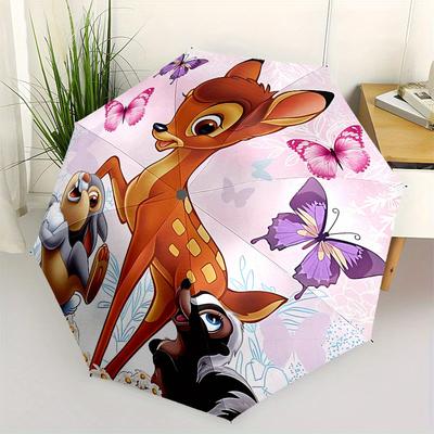 Bambi, Thumper Automatic Opening and Closing Umbrella - 8 Ribs Portable Folding Umbrella with Plastic Handle, Suitable for Leisure and Hallo