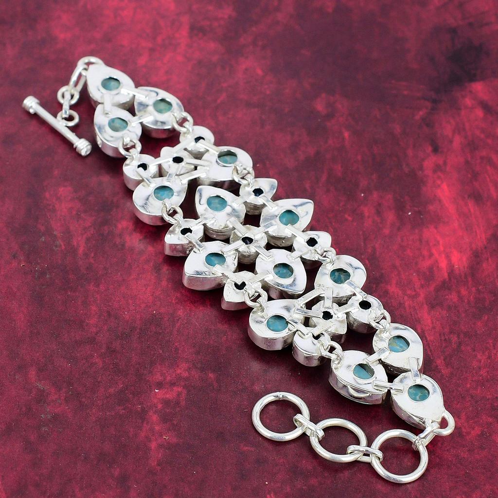 Larimar, Blue Topaz Bracelet Gemstone Jewelry, 925 Solid Sterling Silver Handmade Bracelet, Latest Design Jewelry