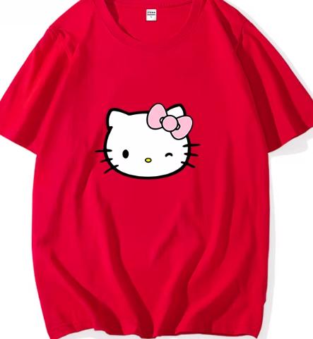 

2026 New Arrival Hello Kitty Spring Summer Women T Shirt American Loose Fit Roundneck Shortsleeve Tshirt Versatile Tops S