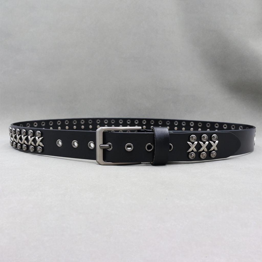 Cowhide Personality Trend Punk Men's Belt Round Rivet Neutral Pin Buckle Street Heavy Industry Belt