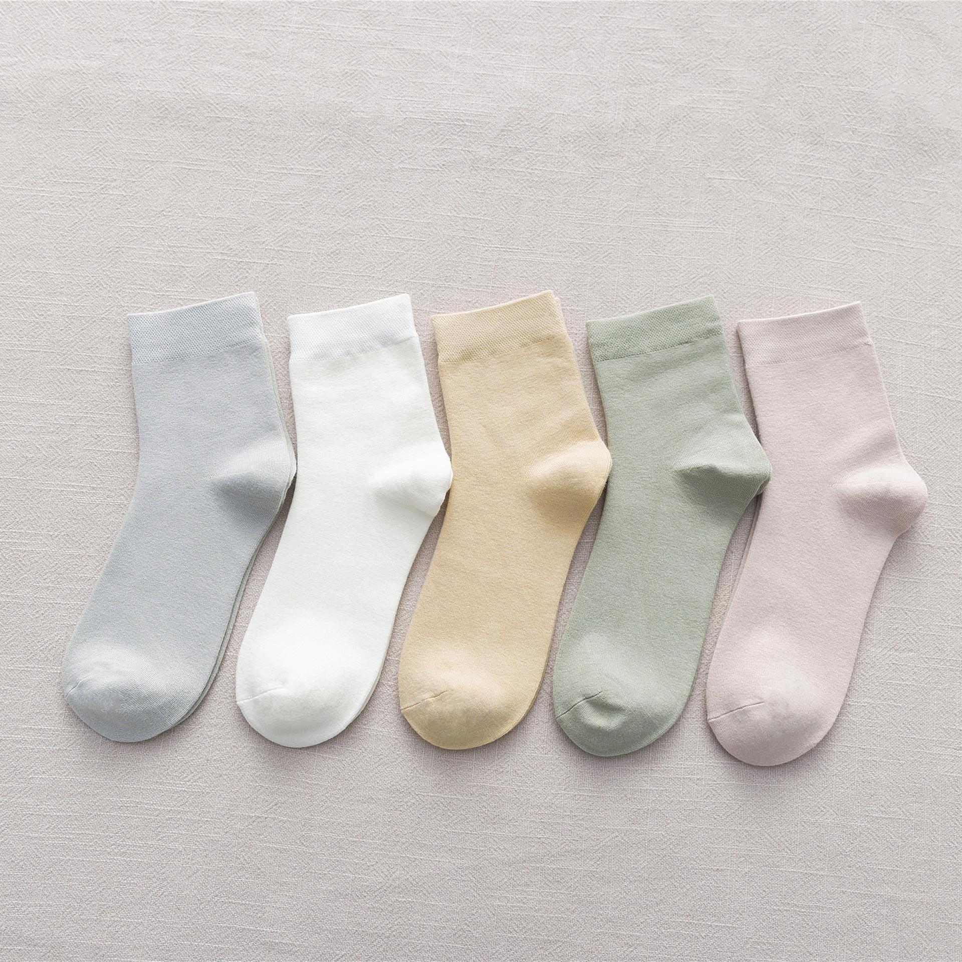 

Новые носки из бамбукового волокна, женские носки средней длины, однотонные женские носки, впитывающие пот и дышащие, толстые носки-трубы One Size