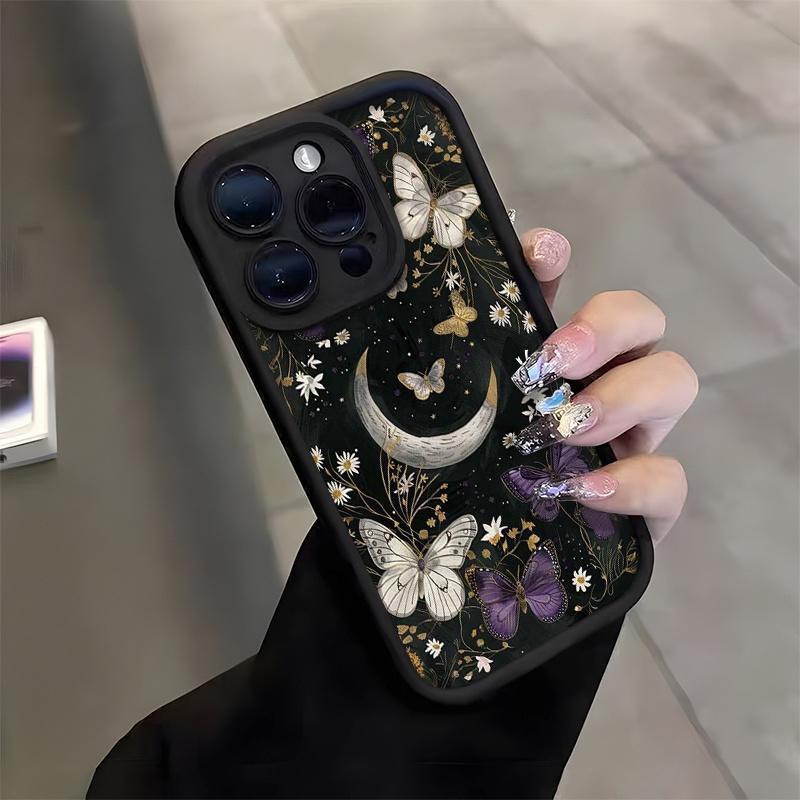 Moon butterfly pattern phone case suitable for iPhone 17 16 15 14 13 12 11 Pro/Max/Plus anti drop and shockproof back cover