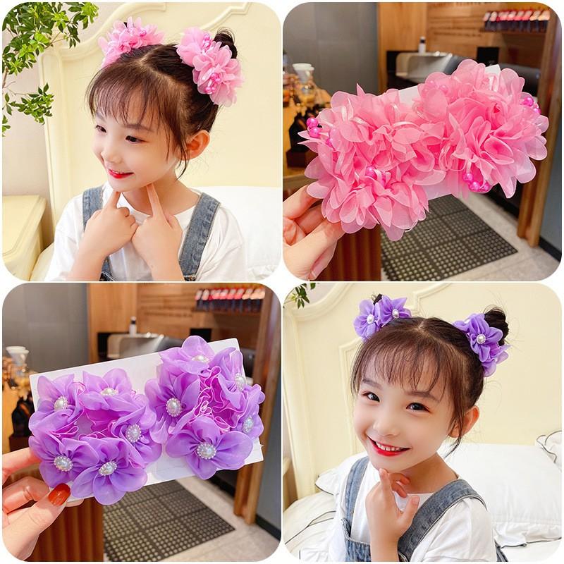 Children's Cute Head Flower Pearl Princess Little Girl Ball Hair Rings Circle Rubber Band Styling Tools Accessories