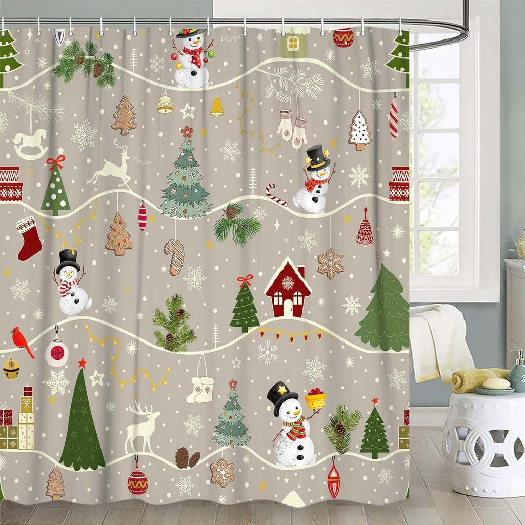 Christmas Santa Claus Shower Curtain, Merry Christmas Pink Santa Claus Waterproof Fabric Shower Curtain, Funny Xmas Santa Winter