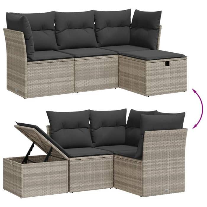 VidaXL Salon de Jardin avec Coussins 4 pcs, Canapés de Terrasse, Ensemble de Meubles de Patio, Mobilier d'Extérieur, Gris 3263758