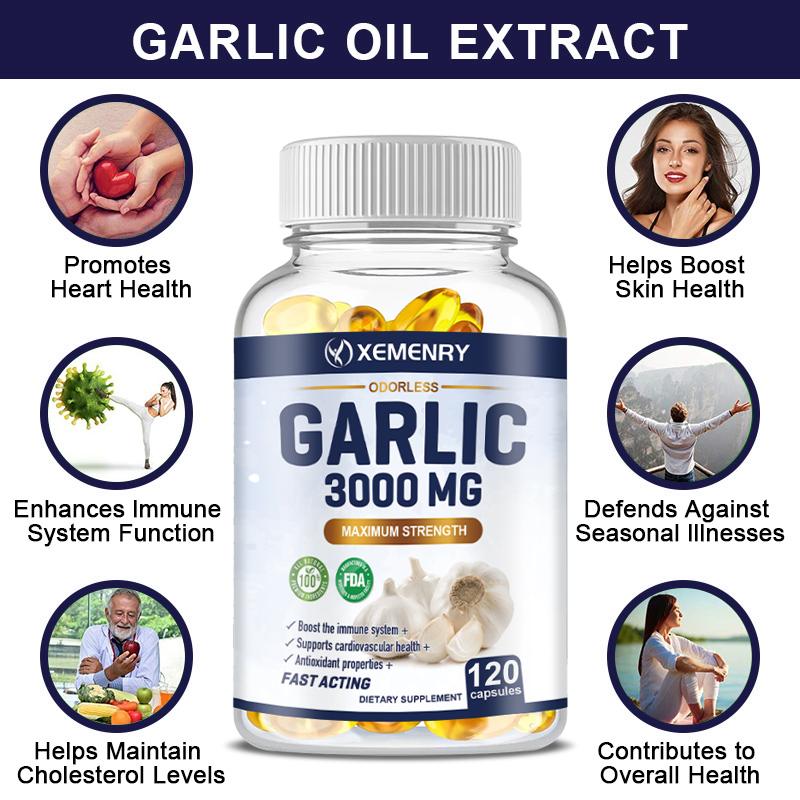 XEMENRY Odorless Pure Garlic Capsules, All-Natural, Boosts the Immune System, Suitable for Adults