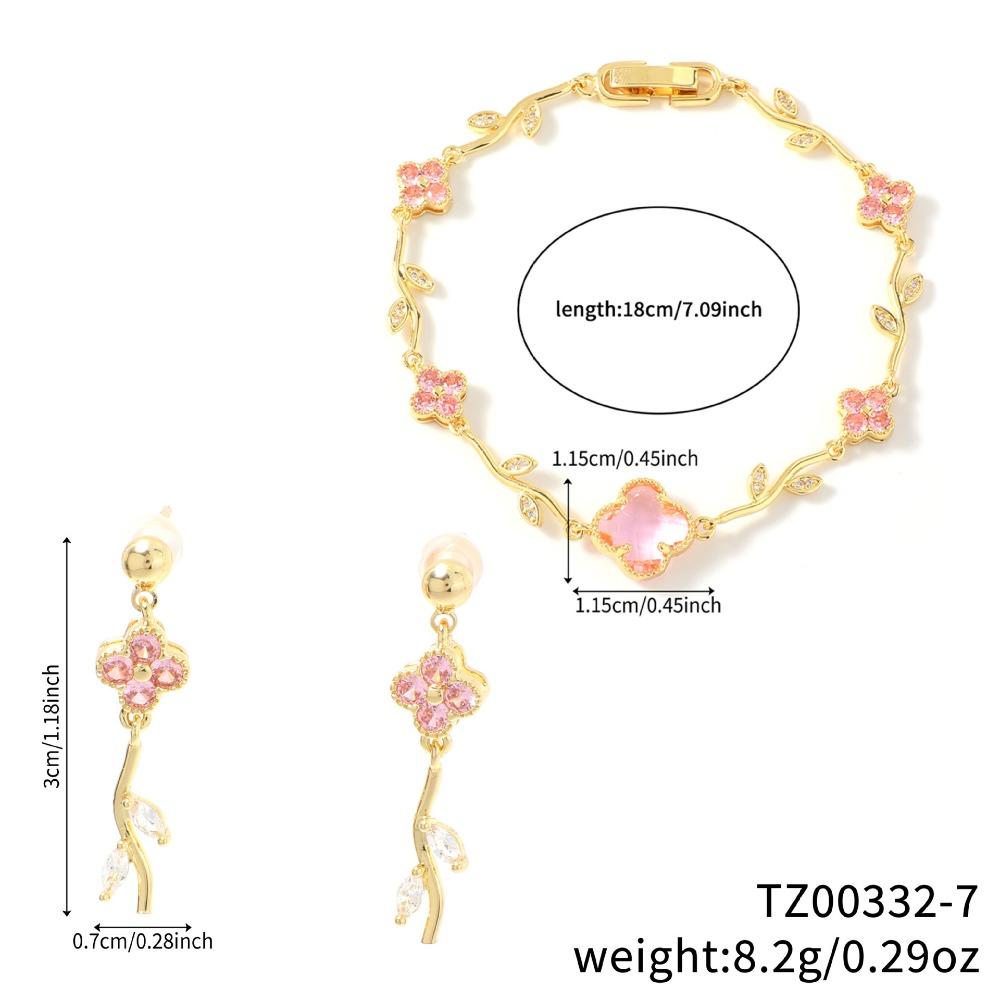 Elegant and Stylish Lucky Clover and Sweet Four-leaf Clover Bracelet and Earring Jewelry Set
