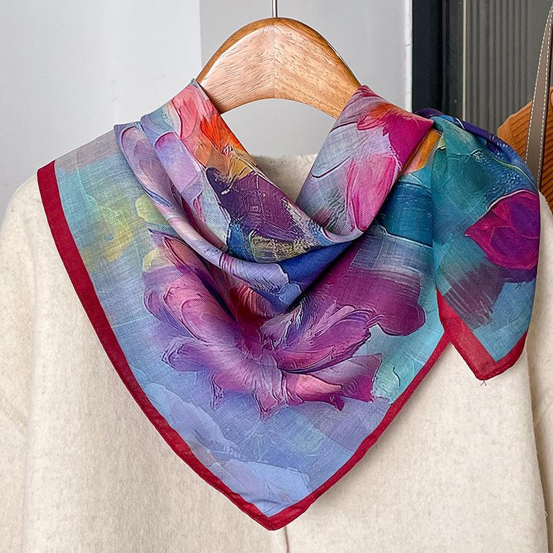 Small yellow daisy flower simulation silk scarf women's spring and autumn fashion 71 small square scarf triangular scarf shawl with shirt
