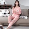 Aifen Teng Women's Pajamas Set: Pure Cotton, Long Sleeve, Long Pants, Casual Home Wear, Suitable for Spring, Autumn, and Winter.