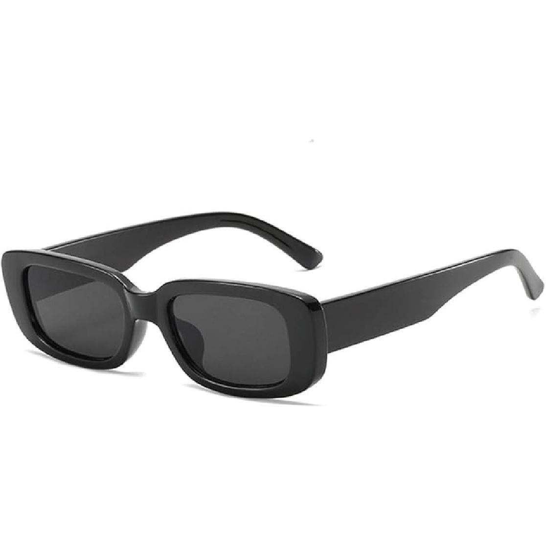 IKANOO Retro Rectangle Sunglasses for Women Men Small Square Frame Trendy Y2K 90’s Black Sunglasses