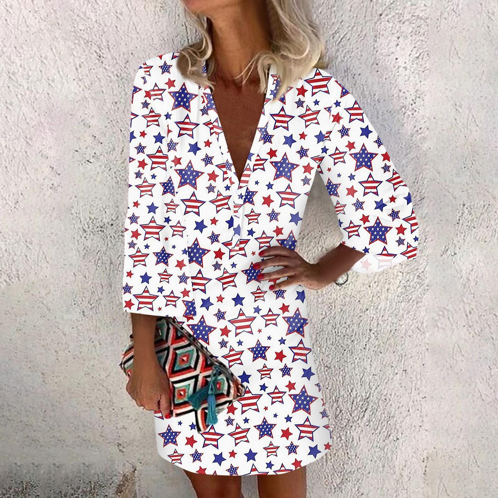 

Платья для женщин Повседневное платье с V-образным вырезом Повседневное платье с рукавами три четверти Сарафан на пуговицах XXL