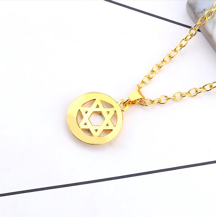 Alloy Round Hexagram Necklace Gold Color Sweater Chain Stylish Ornament Festival Birthday Gift