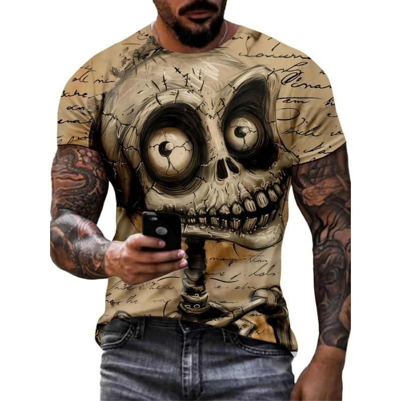 Summer Round Neck Creepy Cartoon Pattern 3D Print Top Fashionable Casual Short Sleeved Men's T-shirts