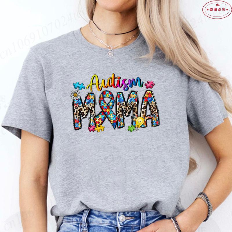 Autism Mamma T-shirt för Kvinnor Medvetenhet Neurodivers Mamma Sommar Kortärmade T-shirts Autismstöd Harajuku Estetiska Toppar