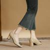 Leather French thick heel high heels women's fashion versatile rhinestone square buckle occupation commuter work low heel square head single shoes
